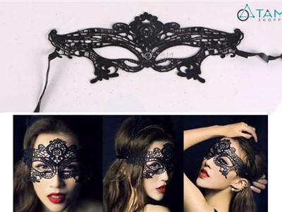 Mặt nạ dạ hội che nửa mặt ren đen HLW-MN-34